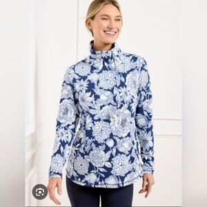 T by Talbots Etched Floral Pullover Medium Blue White